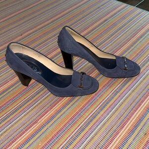 Tod's Blue Suede Loafers with Horsebit Detail NWOT 38 1/2